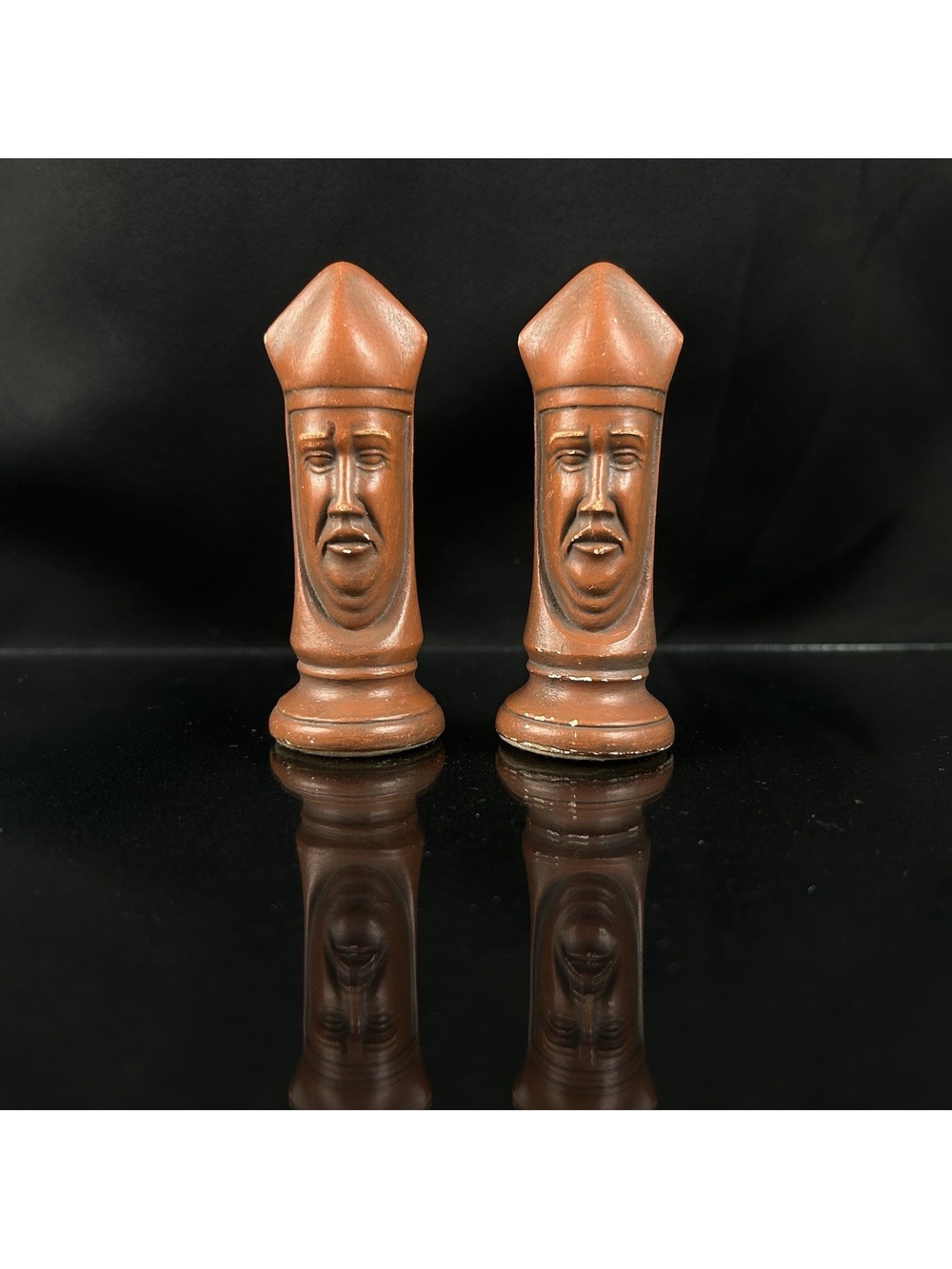 Vintage Duncan Ceramic Chess Bishops Replacement Game Pieces 3.5" Brown/Black x2